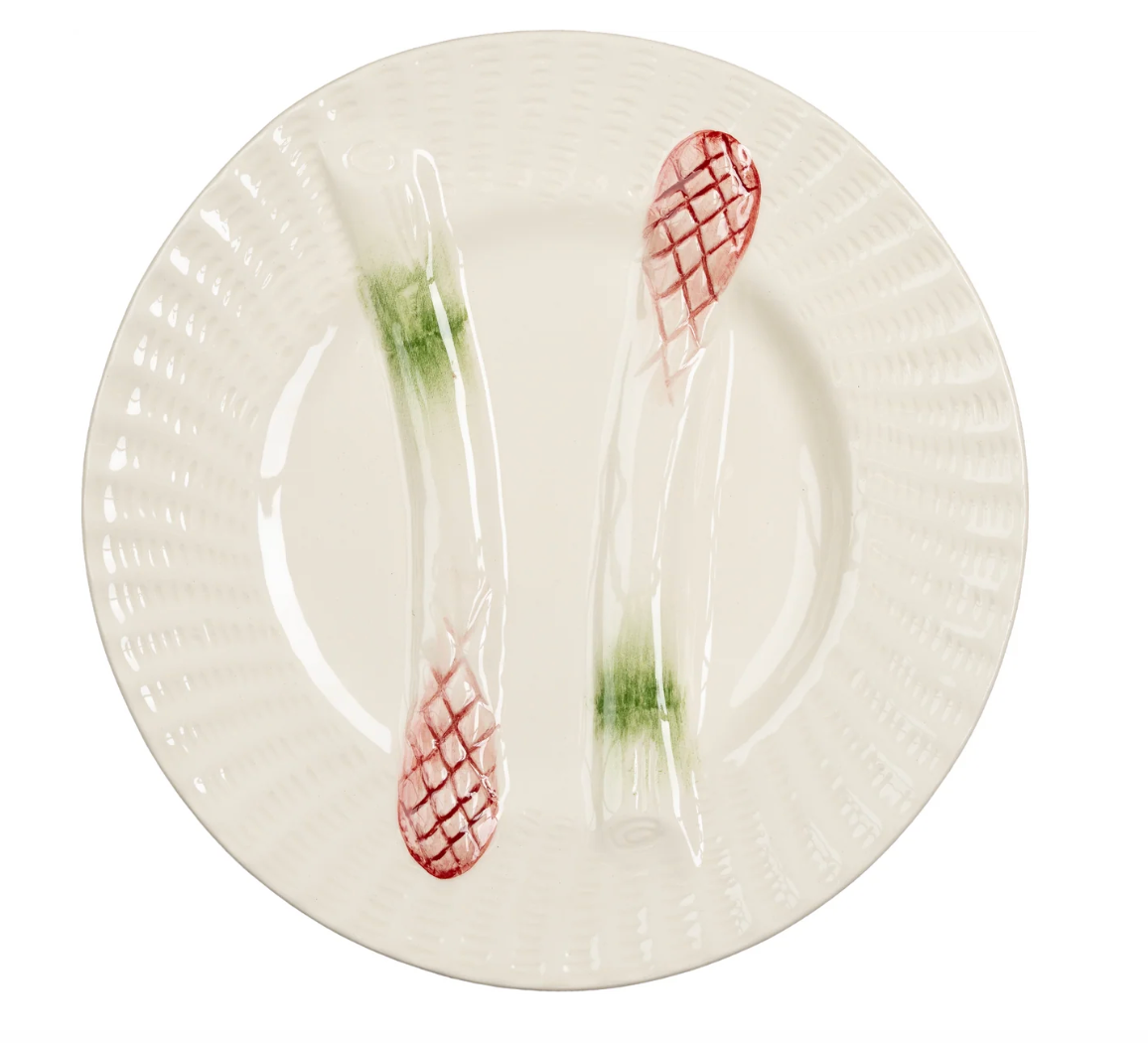 Asparagus Plate, White with Green & Pink