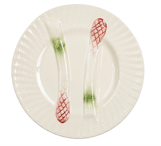 Asparagus Plate, White with Green & Pink