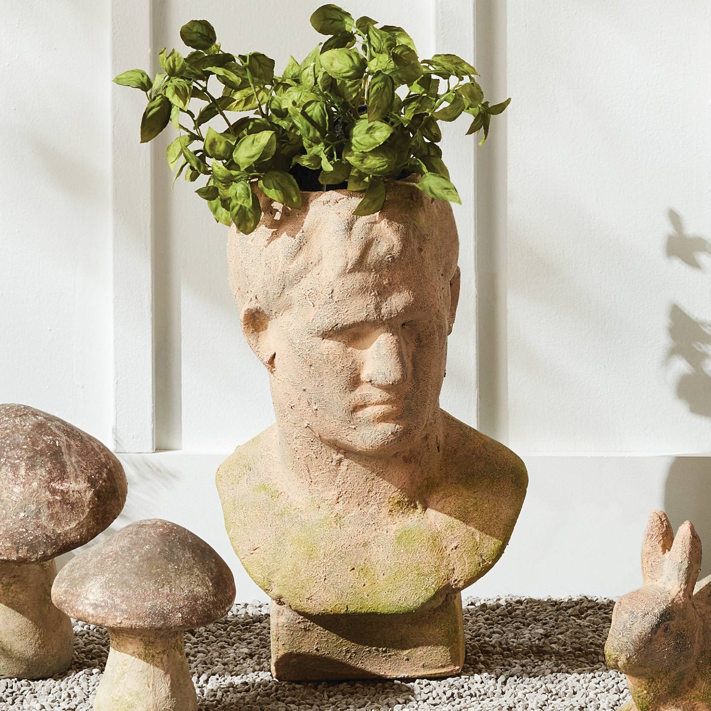 Weathered Garden Male Bust Planter, Brown