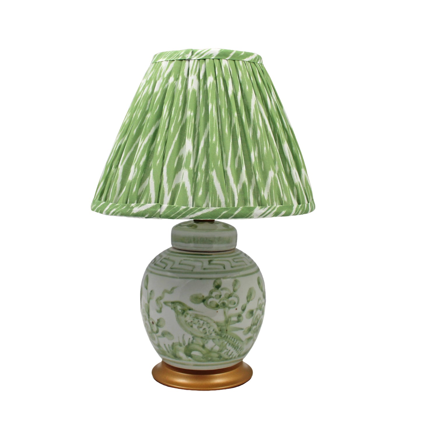 Moss Green Porcelain Mini Jar Lamp Flower Bird Gold Base