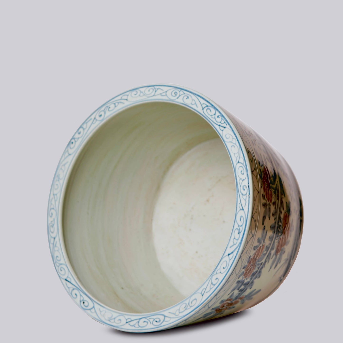 Large Floral Blue & Red Porcelain Planter