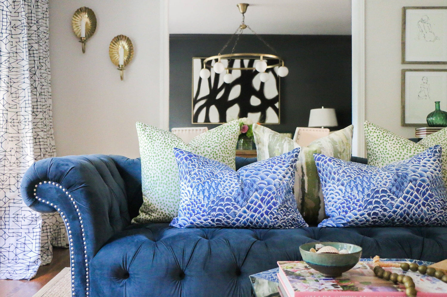 Layla Blue Artichoke Pattern Throw Pillow