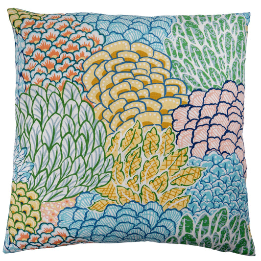 Elena Floral Print Teal Velvet Throw Pillow