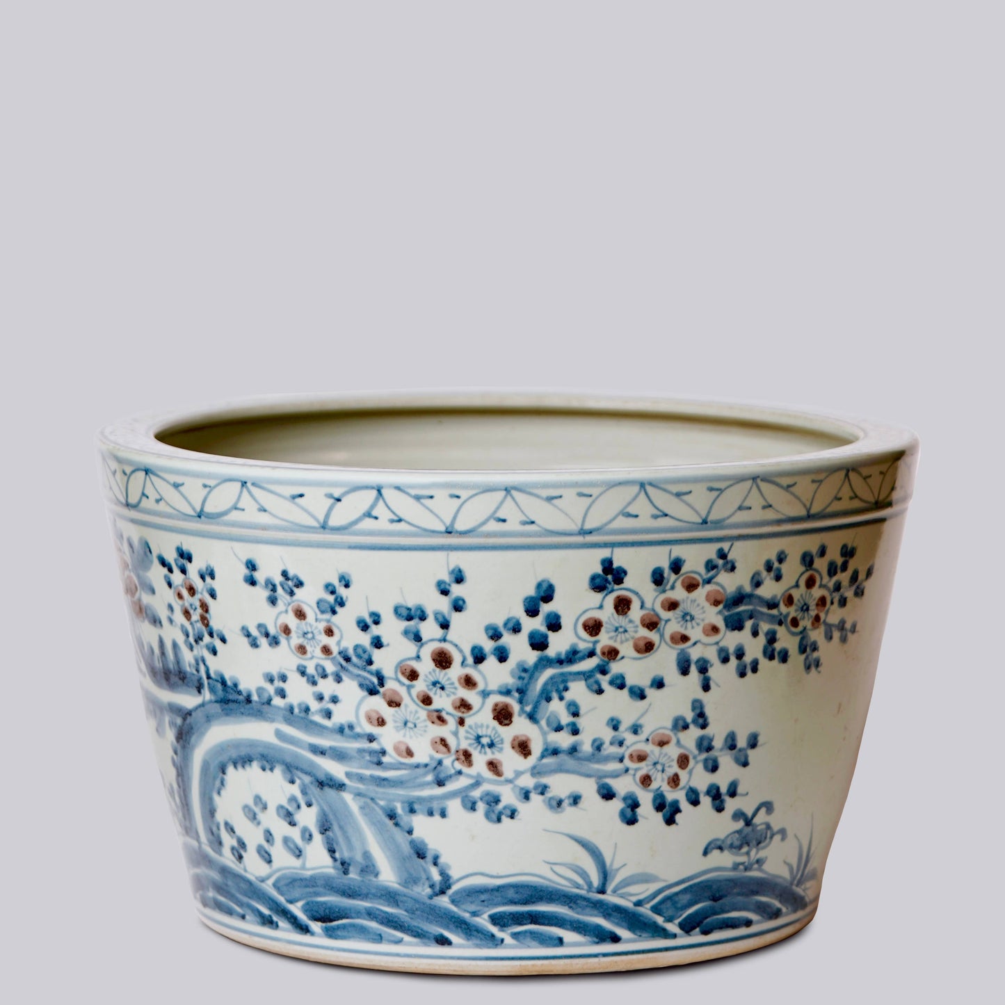 Large Floral Blue & Red Porcelain Planter