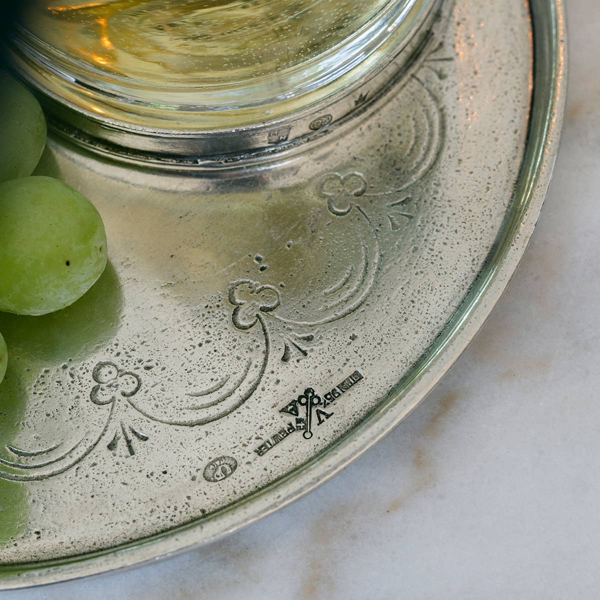 Vintage Pewter Round Tray With Handles
