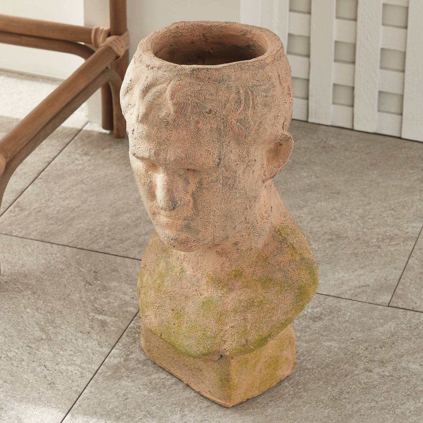 Weathered Garden Male Bust Planter, Brown