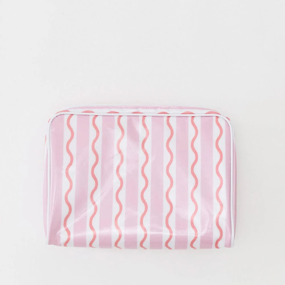 Large Patterned Toiletry Bag - Coral Squiggle