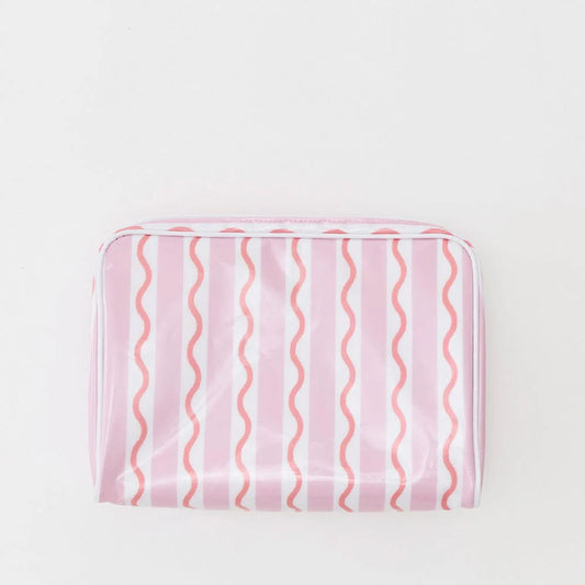 Large Patterned Toiletry Bag - Coral Squiggle