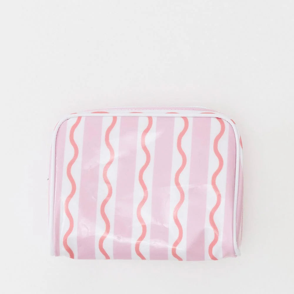 Small Patterned Toiletry Bag - Coral Squiggle