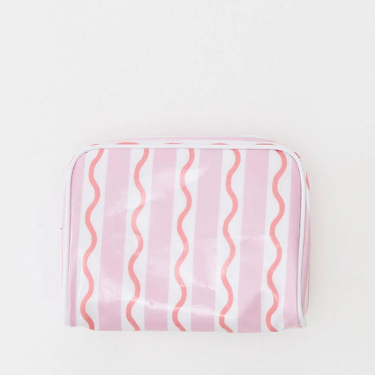 Small Patterned Toiletry Bag - Coral Squiggle