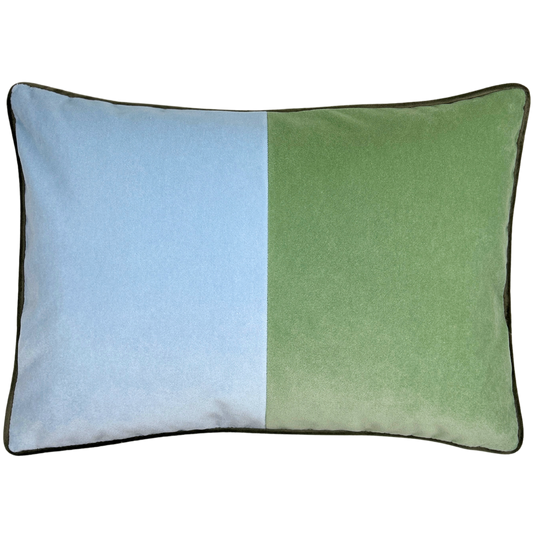 Andrews Meadow Green and Chambray Blue Velvet Throw Pillow