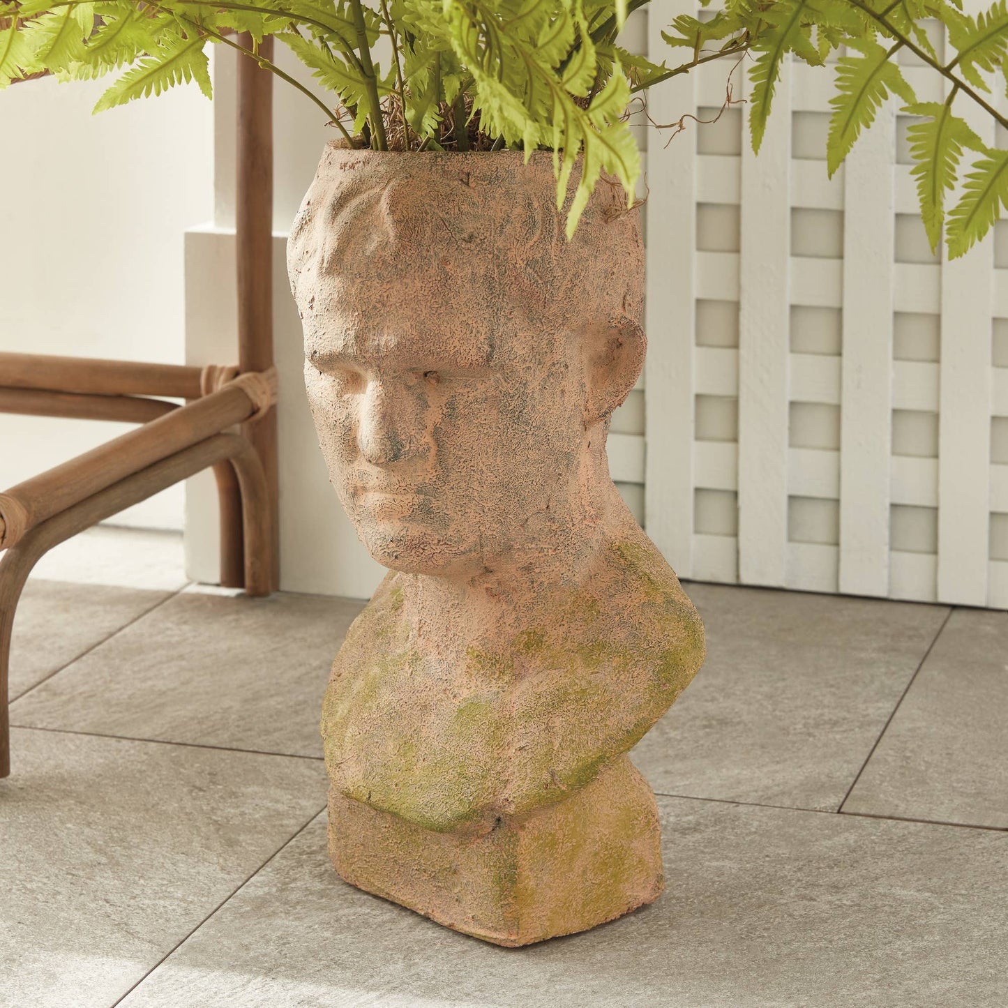 Weathered Garden Male Bust Planter, Brown