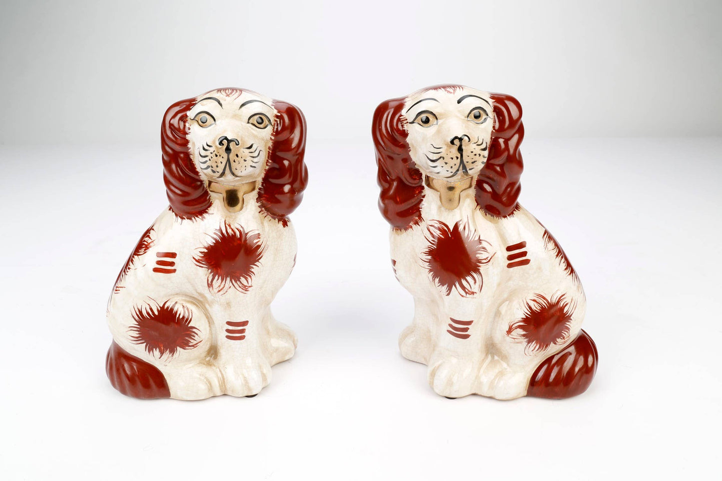 Staffordshire Dog Pair, Brown and White with Brown Finish