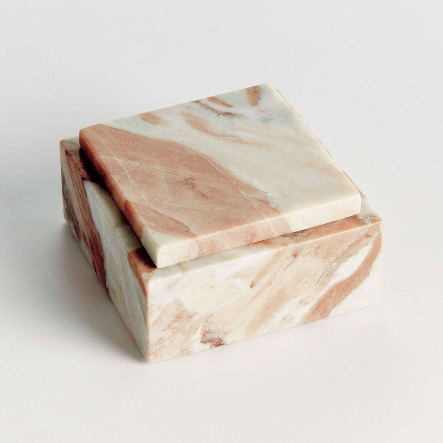 Jaqueline Square Lidded Box Short - Brown/White Marble