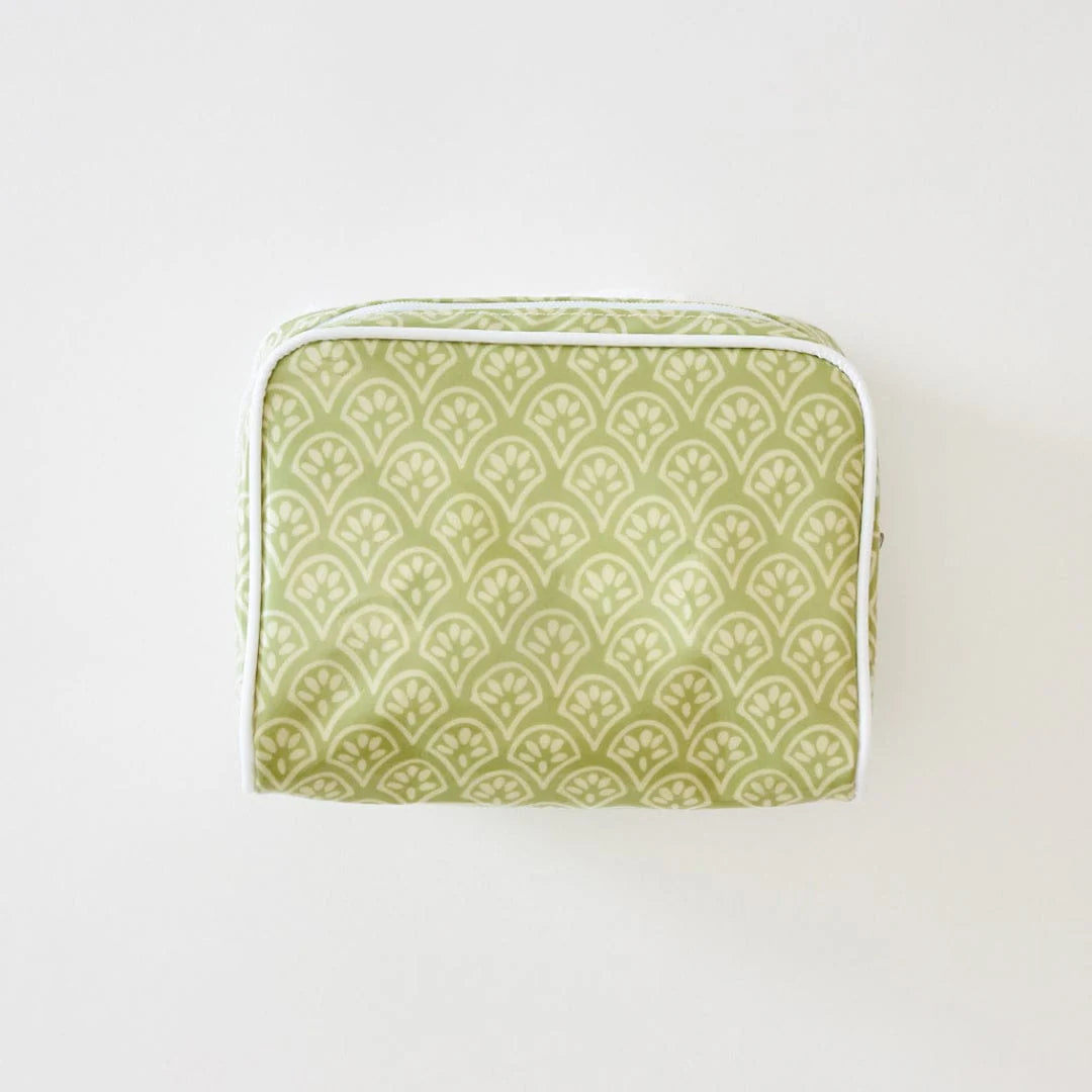 Small Patterned Toiletry Bag - Green Block Print