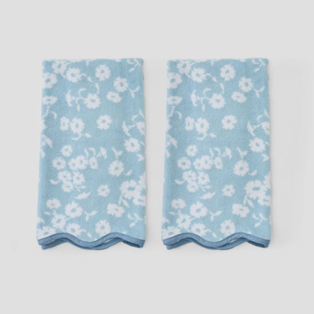 Weezie Scallop Patterned Hand Towels (Pair) - Sea Glass